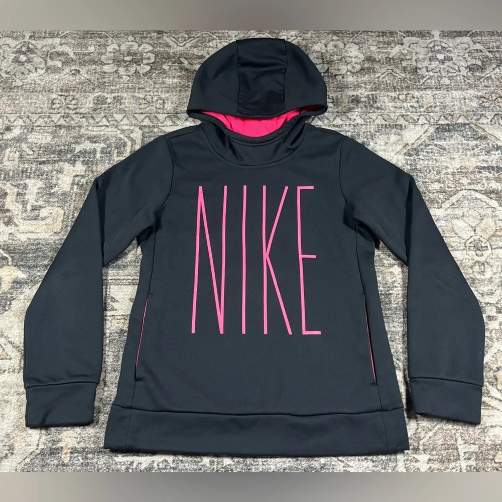Nike‎ Black Hoodie with Vertical Pink Nike Logo Youth Large